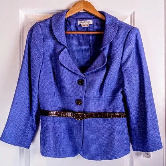 Vintage Kay Unger Periwinkle Blue Silk Belted Skirt Suit NWT